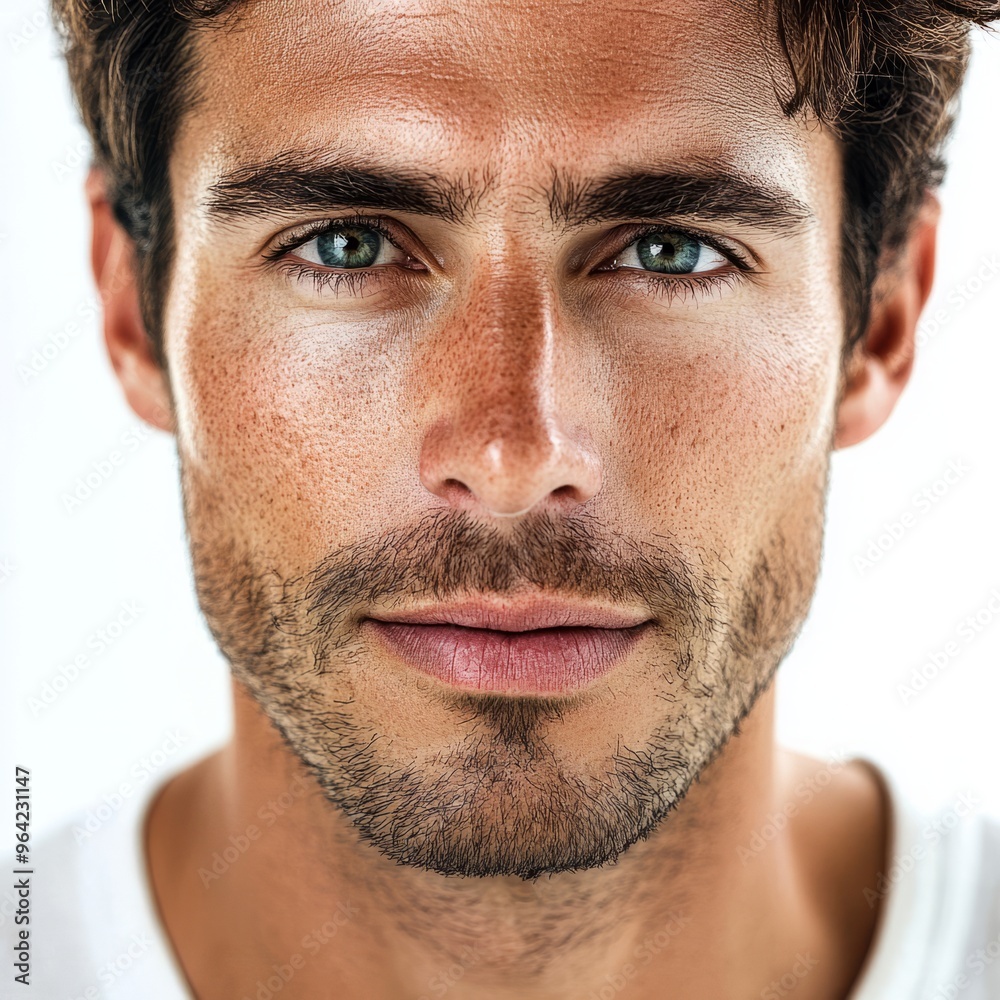 Fototapeta premium Radiant 35-Year-Old Man with Youthful Skin - Isolated on White Background