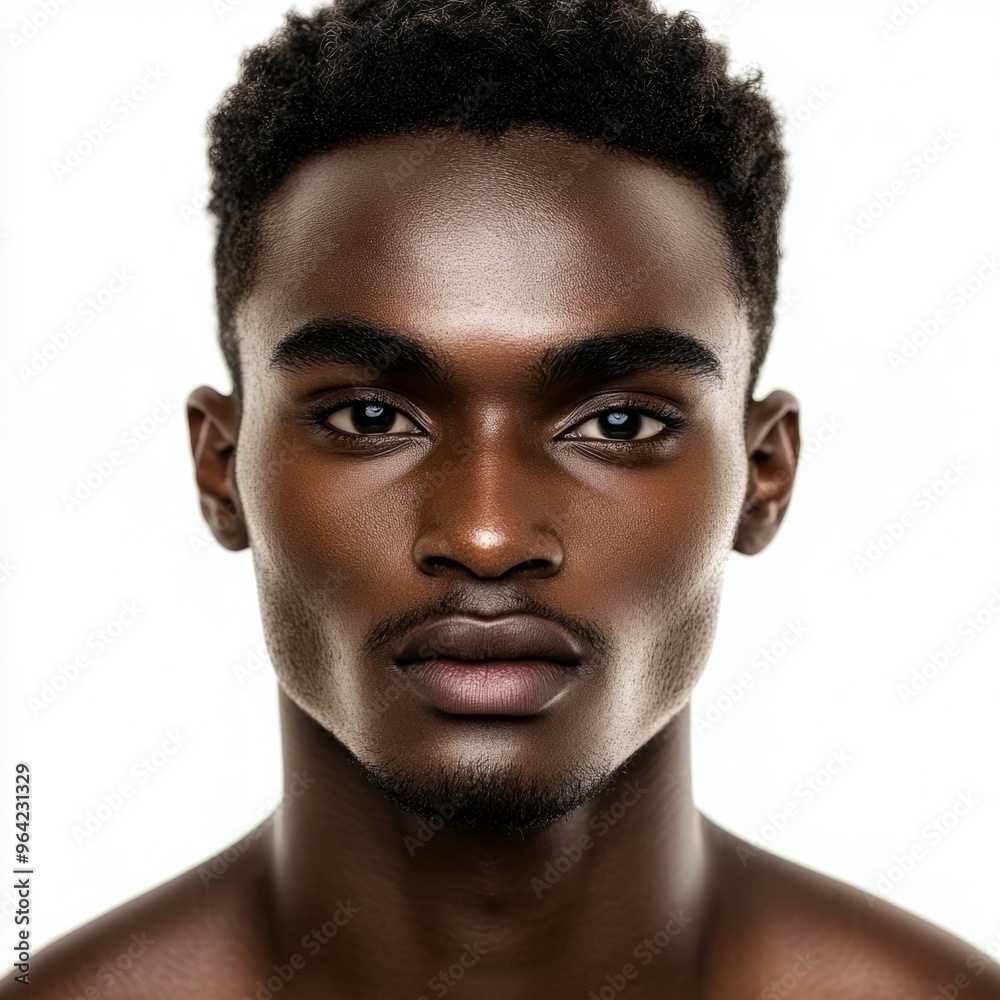 Fototapeta premium Handsome Black Man with Flawless Skin - Isolated on White Background