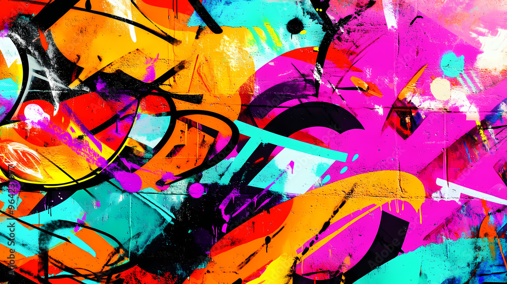 Obraz premium Abstract wall scribbles background. street art graffiti texture with tags, drawings, inscriptions and spray paint stains. Graffiti. Illustration