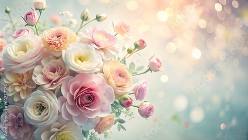 Soft pastel floral arrangement with delicate petals on a light background