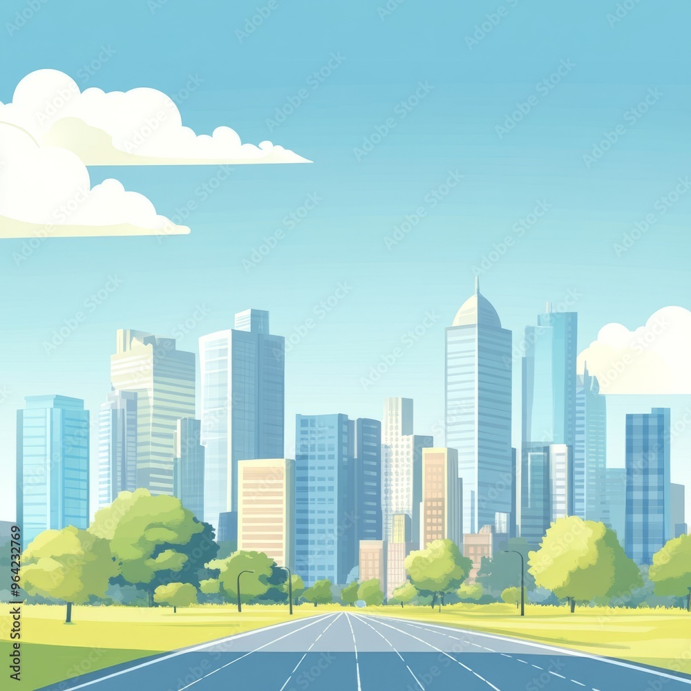 Obraz premium Modern City Skyline Cartoon Illustration - Business Background Image Stock