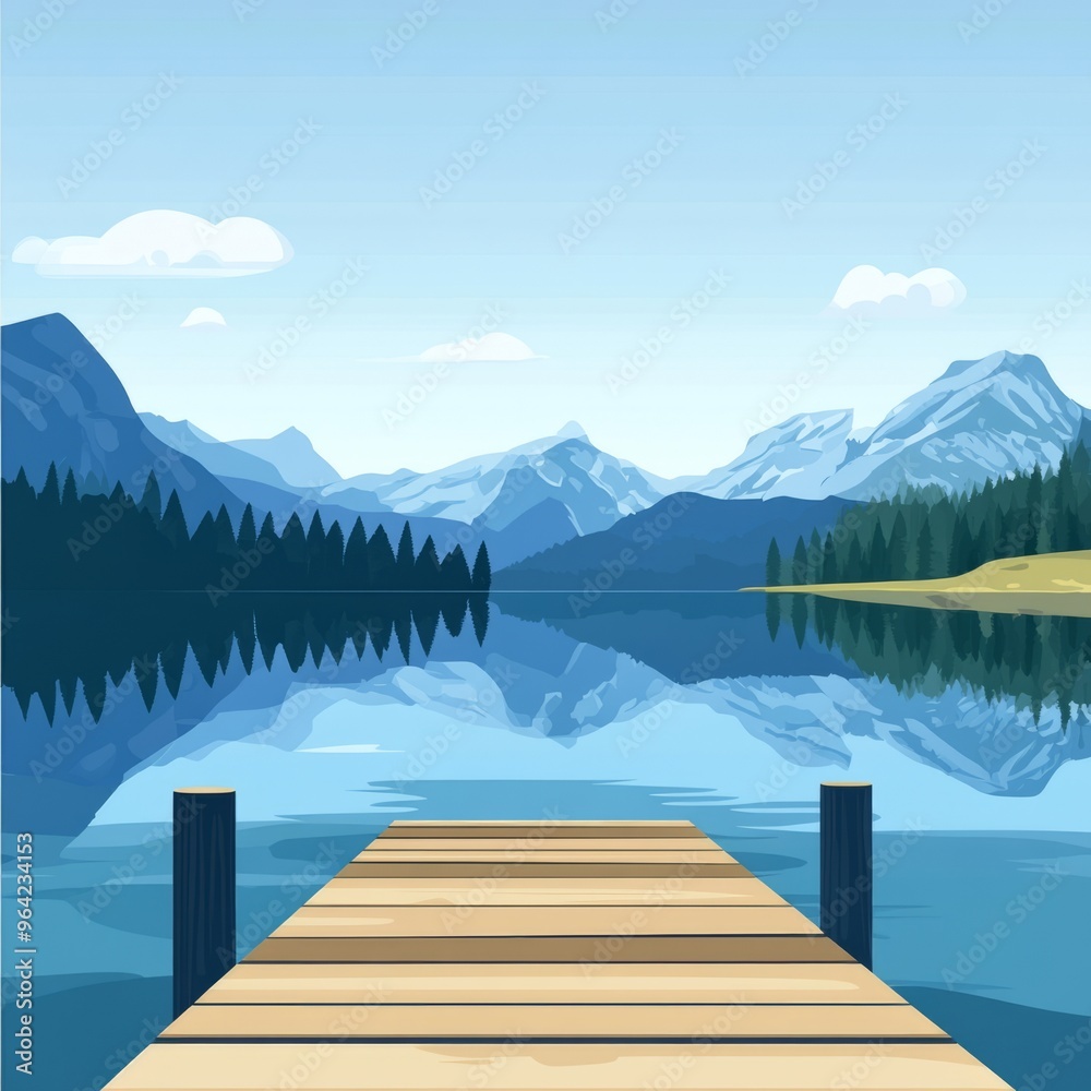 Cartoon Mountain Lake Stock Image: Perfect for Business Backgrounds Cartoon Mountain Lake Stock Image: Perfect for Business Backgrounds