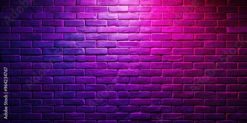 Vibrant neon lit brick wall with purple hue in a dark room © Ole Studio