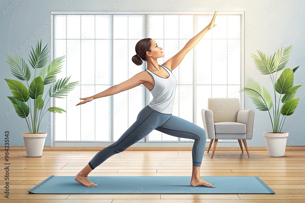 An Illustration Of A Person Performing A Yoga Pose On A Mat, With Simple Shapes And Lines Representing The Body, Limbs, And Surrounding Space. An Illustration Of A Person Performing A Yoga Pose On A Mat, With Simple Shapes And Lines Representing The Body, Limbs, And Surrounding Space.