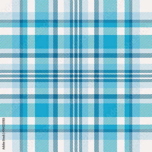 Backdrop texture pattern seamless, down vector check fabric. Customer tartan plaid textile background in cyan and white colors.