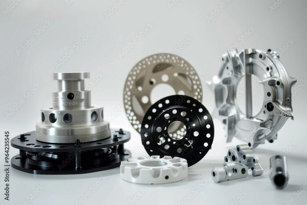 Sleek and polished metal components displayed on a reflective surface, highlighting their intricate designs and advanced engineering. Sleek and polished metal components displayed on a reflective surface, highlighting their intricate designs and advanced engineering.