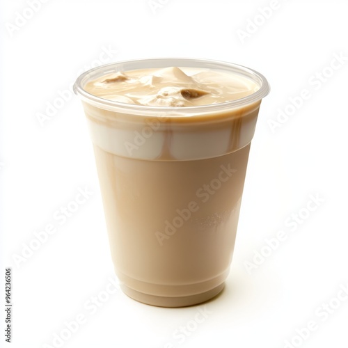 Vanilla Latte in Clear Plastic Cup - Isolated on White Background 1 photo