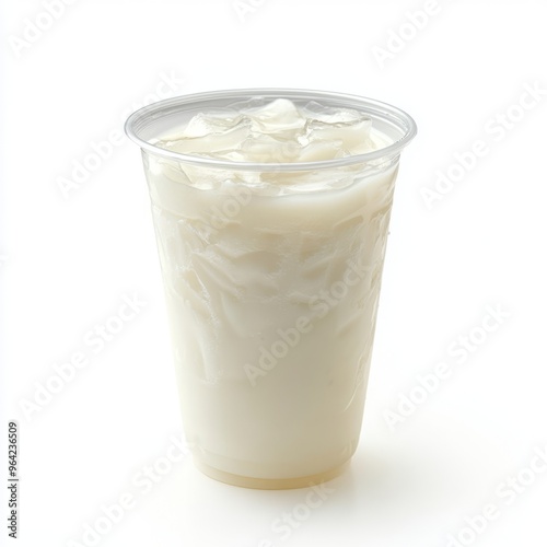 Refreshing Coconut Milk in Clear Cup - Isolated White Background for Advertising