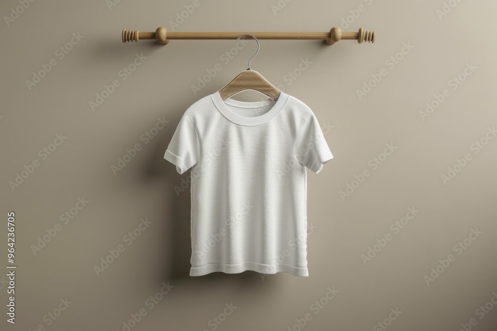 White t-shirt hanging on wooden hanger