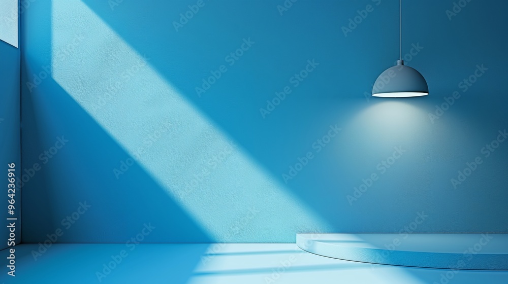 Obraz premium Modern Minimalist Interior with Blue Color Palette and Dramatic Lighting