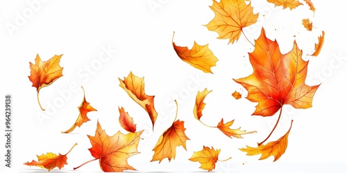 Autumn leaves swirling in the air as they fall from trees on a crisp day in October