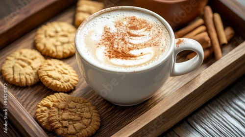 Cappuccino with Cookies and Cinnamon Sticks