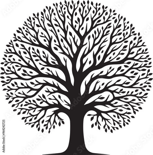 black tree silhouette vector, tree silhouette icon, simple tree decor silhouette vector,