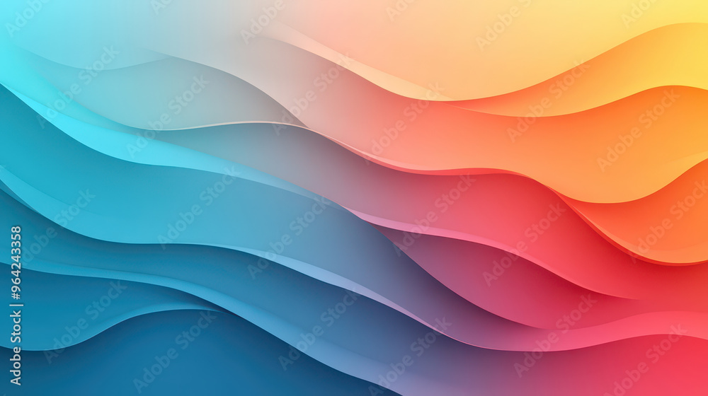Fototapeta premium Flowing abstract waves in red, orange, and blue gradient tones.