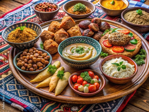 Authentic Emirati Cuisine Featuring A Variety Of Traditional Dishes Served On A Communal Platter, Showcasing The Rich Culinary Heritage Of The Uae. photo