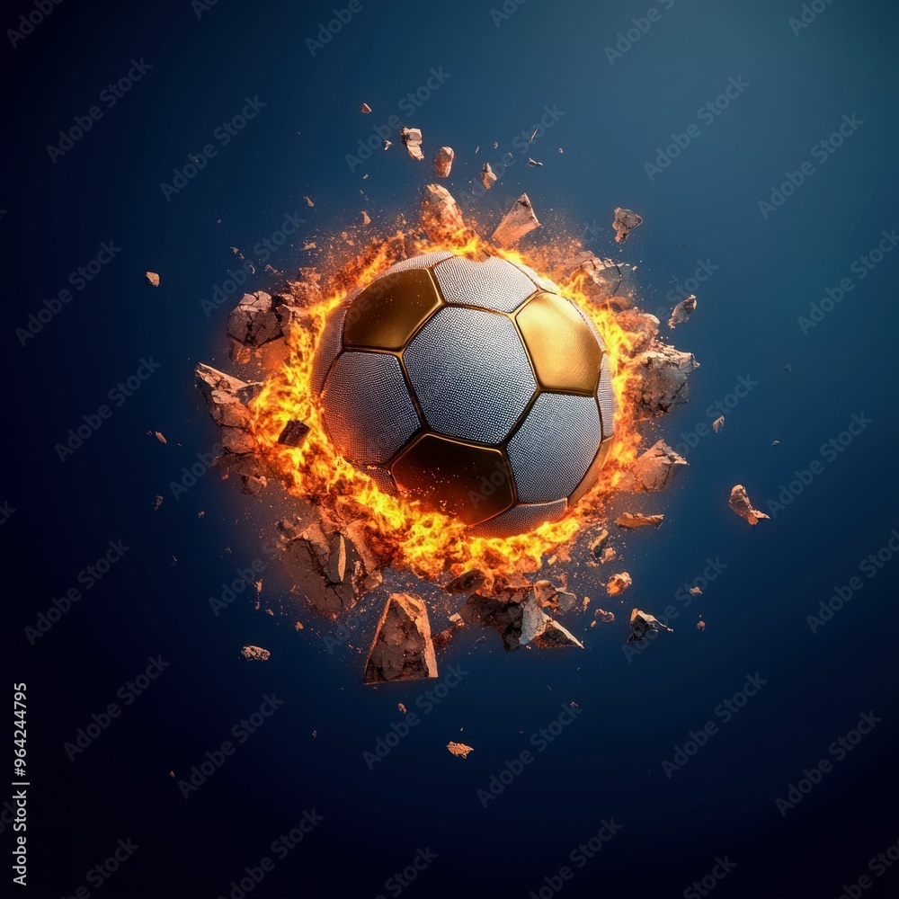 Fototapeta premium Explosive Soccer Ball in Fiery Motion