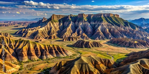 A Vast Landscape Showcases Towering Fault-Block Mountains With Steep, Straight Sides And Flat Tops photo