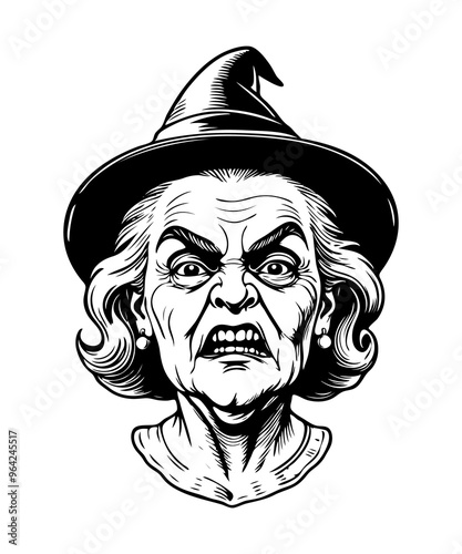 Halloween character face isolated on transparent background. Hand drawn vector illustration in comic style.