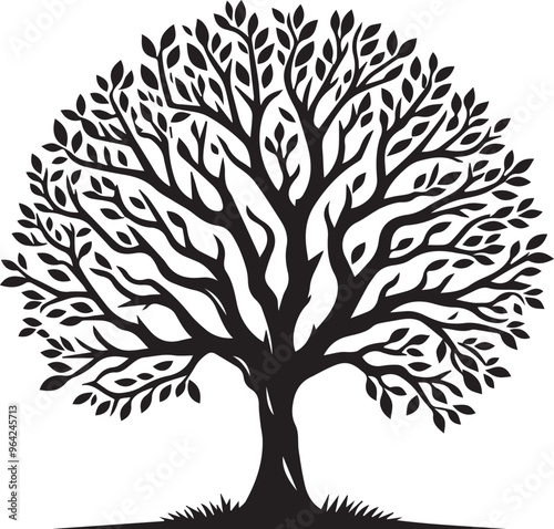 black tree silhouette vector, tree silhouette icon, simple tree decor silhouette vector,