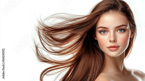 Portrait of Beautiful Young Woman with Healthy Long Hair