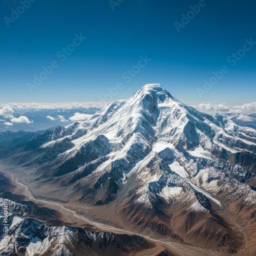 Wide view scene of Terich Mir is the highest mountain of the Hindu Kush range, and the highest mountain in the world outside of the Himalayas–Karakoram range. photo