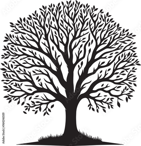 black tree silhouette vector, tree silhouette icon, simple tree decor silhouette vector,