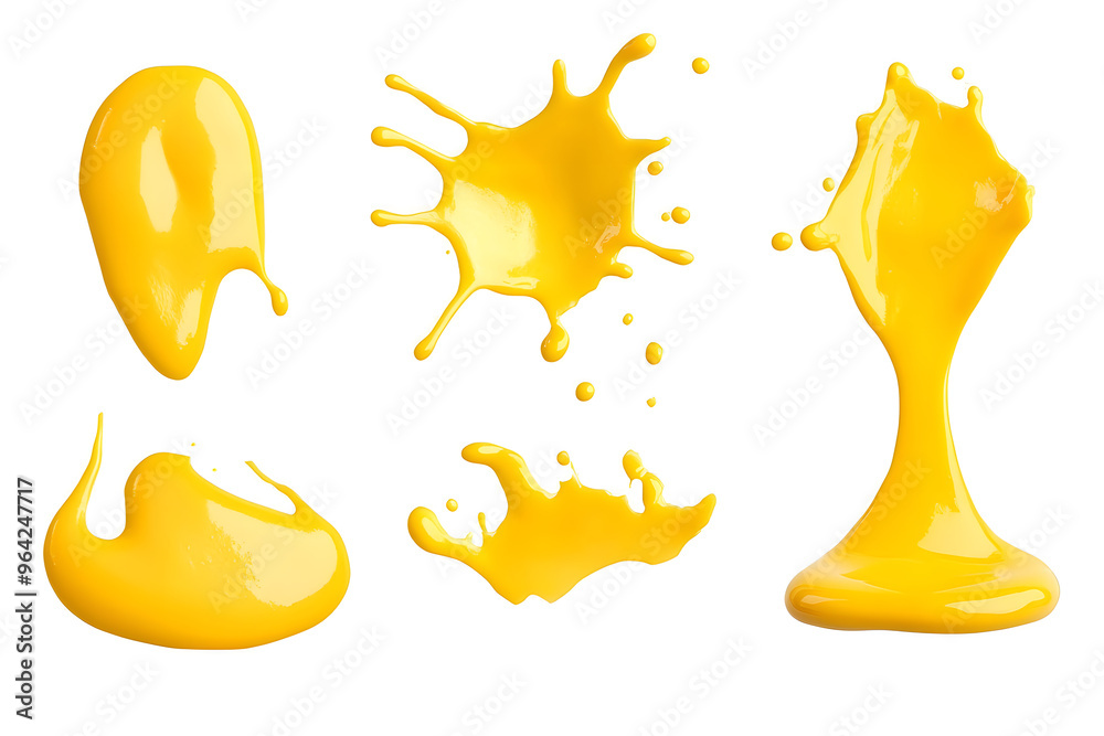 Melted cheese, yellow cheese sauce drops and splashes collection isolated on white background Melted cheese, yellow cheese sauce drops and splashes collection isolated on white background