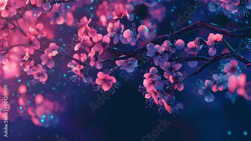 Cherry blossom spring tree abstract background,neon vaporwave colors, generative ai illustration. Vaporwave. Illustration photo