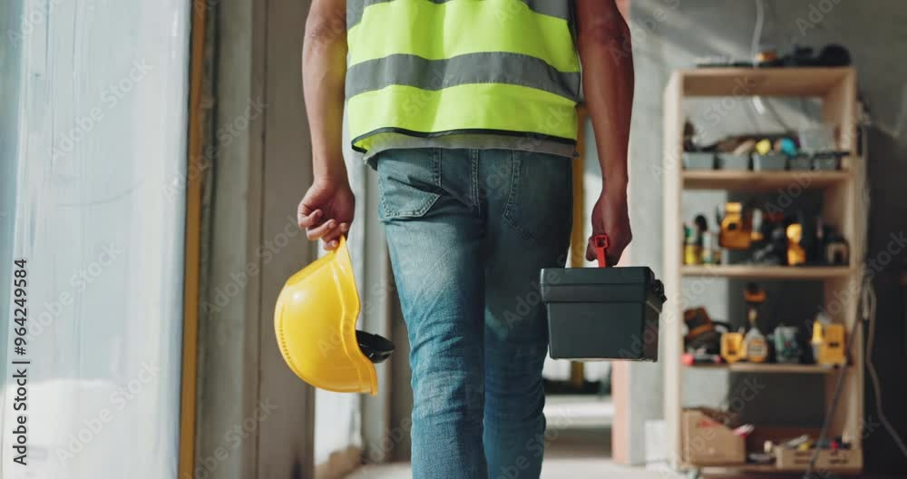 Hands, person and helmet with tool box for construction, building maintenance and architecture renovation. Architect, hard hat or equipment of industrial development, safety compliance and inspection Hands, person and helmet with tool box for construction, building maintenance and architecture renovation. Architect, hard hat or equipment of industrial development, safety compliance and inspection