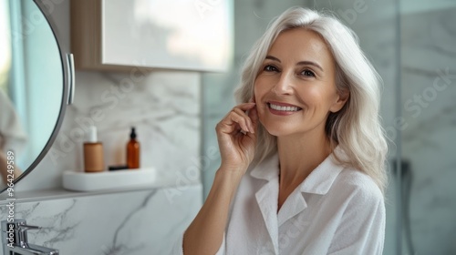 Smiling Woman in Bathroom