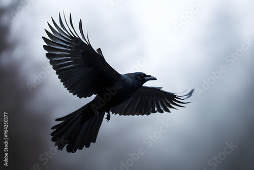 Beautiful black raven, crow in flight