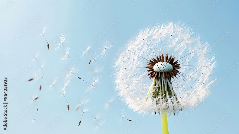 Obraz premium Dandelion Seeds Floating in the Wind