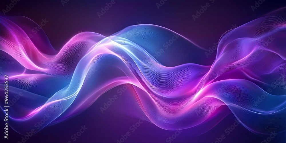 Abstract Purple and Blue Glowing Waves on Dark Background Abstract Purple and Blue Glowing Waves on Dark Background