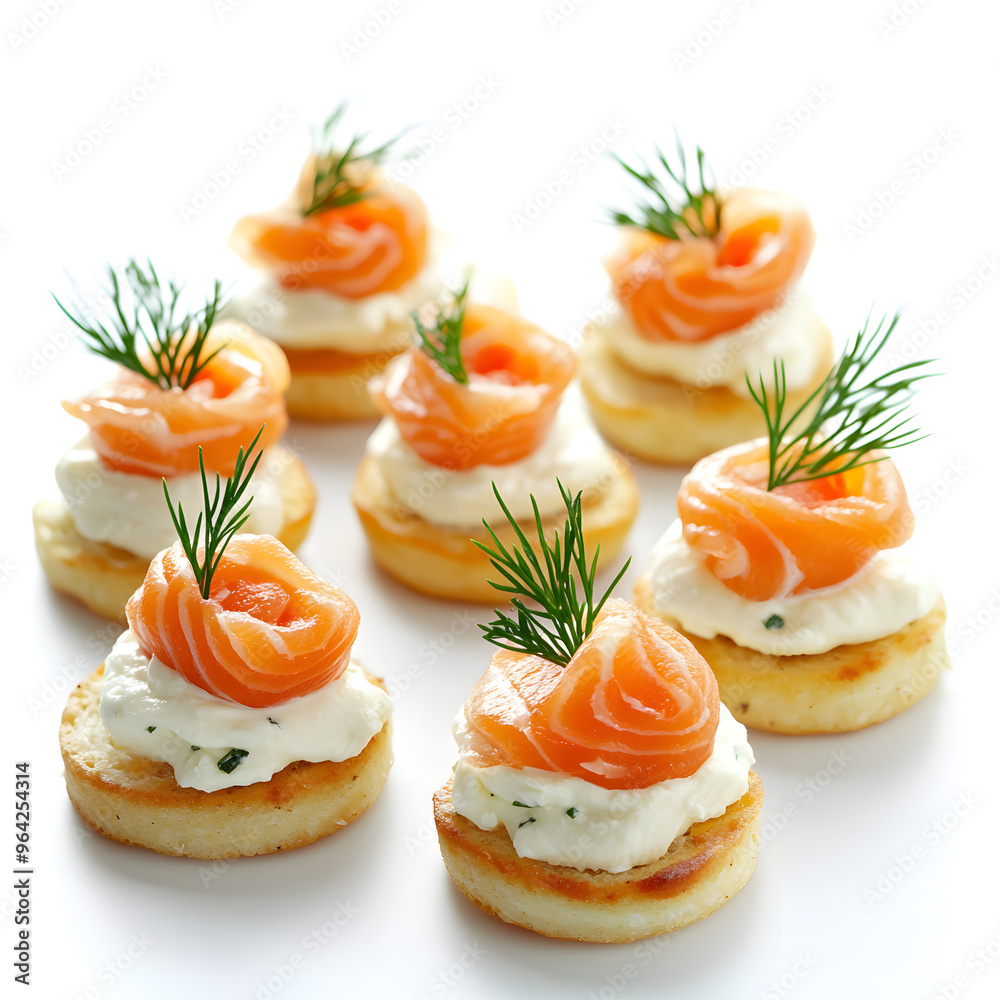 Canapes with red salmon and cream cheese isolated on white background
Canapes with red salmon and cream cheese isolated on white background