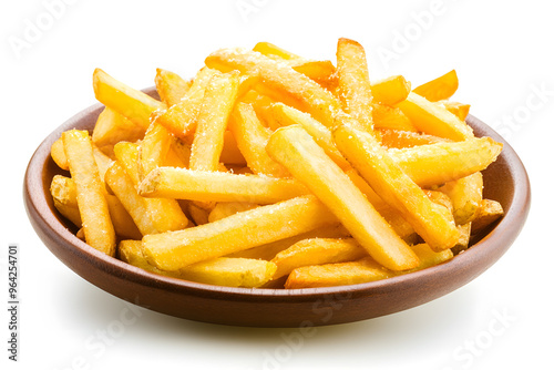 Garlic Parmesean French Fries on white plate, Isolated on White Background 