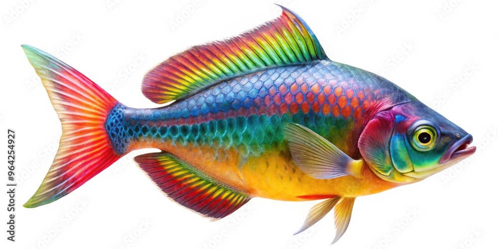 Close-Up Photo Of A Colorful Maya Maya Fish Isolated Against A White Background.