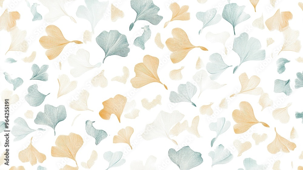 Delicate ginkgo leaves in soft colors create an elegant pattern on a white background for stylish decor and design projects Delicate ginkgo leaves in soft colors create an elegant pattern on a white background for stylish decor and design projects