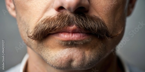 Close-Up Photo Of The Lower Half Of A Clean-Shaven Face With A Thick, Well-Trimmed Mustache photo