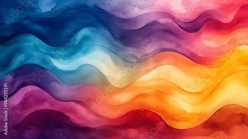 Abstract Watercolor Painting with Wavy Lines and Gradient Colors