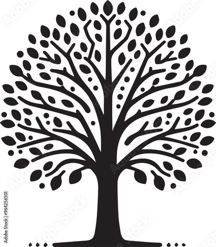 black tree silhouette vector, tree silhouette icon, simple tree decor silhouette vector,