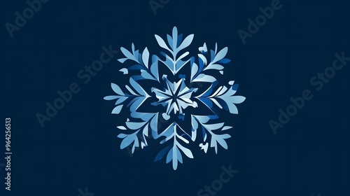 A detailed, blue snowflake on a dark blue background.