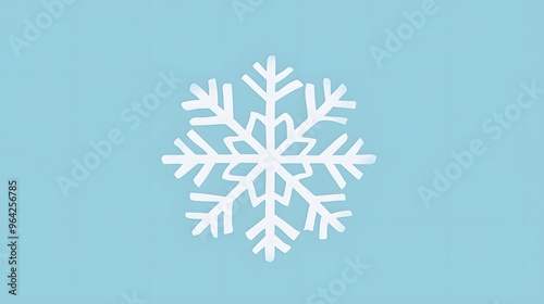 A simple white snowflake on a blue background.