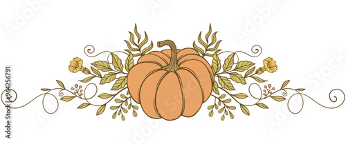 pumpkin with leaves, Pumpkin vector illustration suitable for thanksgiving, halloween,autumn,fall season design, vector eps