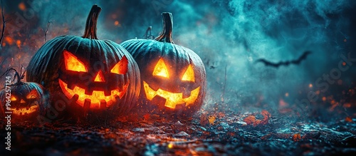 Jack-o'-Lanterns Glowing in a Mystical Forest