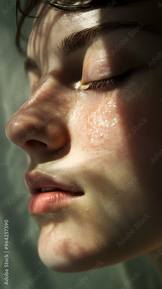 Fototapeta premium 42. A person bathed in soft, natural light, peaceful expression