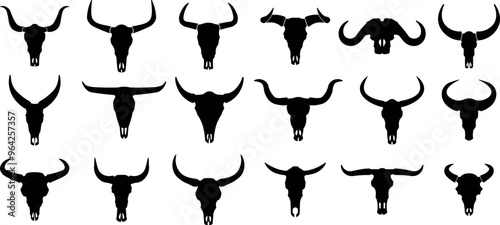 Bull skull head silhouette vector illustration set