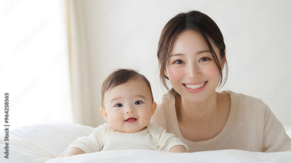 Japanese Woman with Straight Hair Holding Her Baby | Tender Motherhood and Family Bonding Japanese Woman with Straight Hair Holding Her Baby | Tender Motherhood and Family Bonding