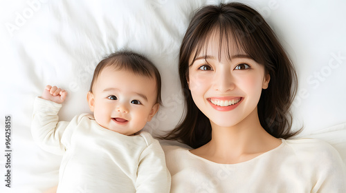 Japanese Woman with Straight Hair Holding Her Baby | Tender Motherhood and Family Bonding