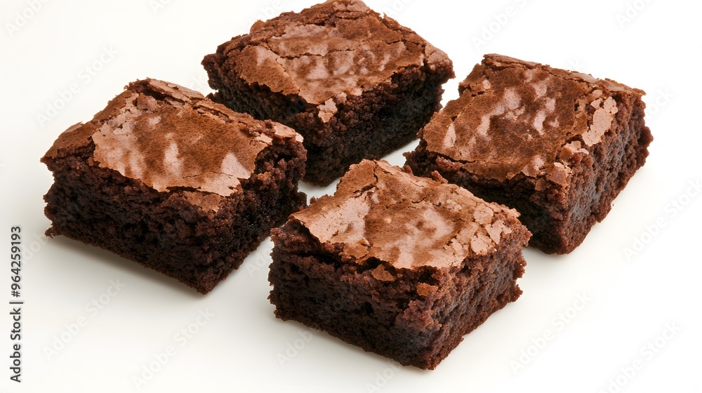 Four chocolate brownies on a white background Four chocolate brownies on a white background