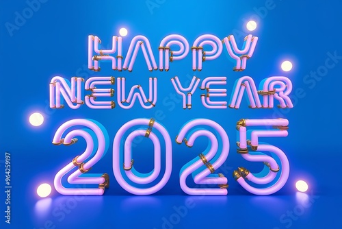 Vibrant Happy New Year 2025 with Blue Lights